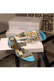 Women's Shoes Glitter Chunky Heel Comfort Sandals Wedding / Party & Evening / Dress / Casual Blue / Green / Almond