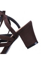 Women's Shoes Fleece Chunky Heel Novelty Sandals Party & Evening / Dress / Casual Black / Blue / Brown