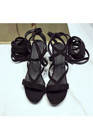 Women's Shoes Fleece Chunky Heel Novelty Sandals Party & Evening / Dress / Casual Black / Blue / Brown