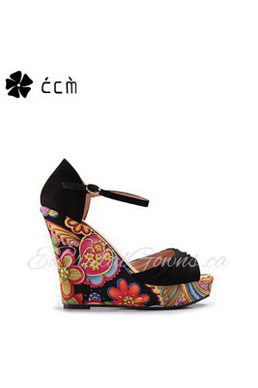 Women's Shoes Faux Wedge Heel Wedges/Peep Toe/Platform/Ankle Strap Bohemian Sandals Party & Evening/Casual Black