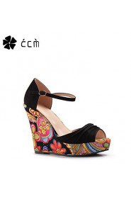 Women's Shoes Faux Wedge Heel Wedges/Peep Toe/Platform/Ankle Strap Bohemian Sandals Party & Evening/Casual Black