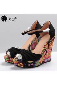 Women's Shoes Faux Wedge Heel Wedges/Peep Toe/Platform/Ankle Strap Bohemian Sandals Party & Evening/Casual Black