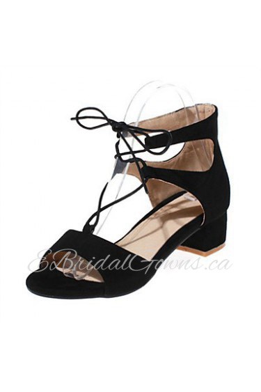 Women's Shoes Fleece Chunky Heel Comfort Sandals Party & Evening / Dress / Casual Black / Brown / Red