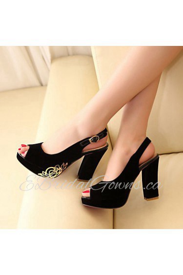 Women's Shoes Leatherette Chunky Heel Peep Toe Sandals Outdoor / Dress / Casual Black / Blue/113-2