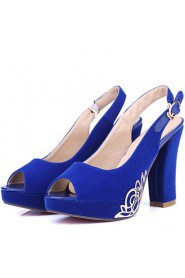 Women's Shoes Leatherette Chunky Heel Peep Toe Sandals Outdoor / Dress / Casual Black / Blue/113-2