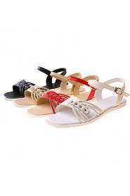 Women's Shoes Leather Flat Heel Gladiator / Ankle Strap Sandals Dress / Casual Black / Red / White / Beige