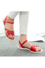 Women's Shoes Leather Flat Heel Gladiator / Ankle Strap Sandals Dress / Casual Black / Red / White / Beige