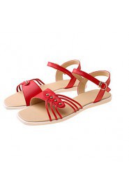 Women's Shoes Leather Flat Heel Gladiator / Ankle Strap Sandals Dress / Casual Black / Red / White / Beige