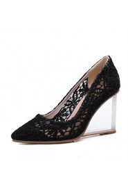 Women's Shoes Leather / Lace Wedge Heel Wedges / Pointed Toe Heels Party & Evening / Dress Black / Red / Beige