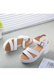 Women's Shoes Chunky Heel Peep Toe Sandals Outdoor / Casual Black / White