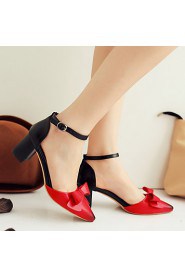 Women's Shoes Nappa Leather Chunky Heel Heels / Comfort / Pointed Toe Heels Office & Career / Dress Black / Red / Almond