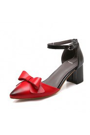 Women's Shoes Nappa Leather Chunky Heel Heels / Comfort / Pointed Toe Heels Office & Career / Dress Black / Red / Almond