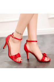 Women's Shoes Satin Stiletto Heel Heels / Peep Toe Sandals Casual Black / Blue / Red