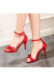 Women's Shoes Satin Stiletto Heel Heels / Peep Toe Sandals Casual Black / Blue / Red