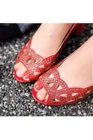 Women's Shoes Glitter Chunky Heel Heels / Peep Toe Sandals Wedding / Party & Evening / Dress / Red / Silver / Gold