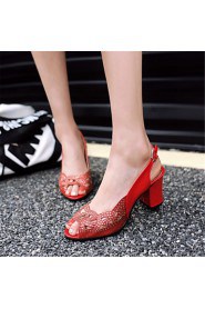 Women's Shoes Glitter Chunky Heel Heels / Peep Toe Sandals Wedding / Party & Evening / Dress / Red / Silver / Gold