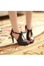 Women's Shoes Leatherette Stiletto Heel Heels / Peep Toe Sandals Office & Career / Dress / Casual Black / White