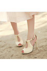 Women's Shoes Leatherette Stiletto Heel Heels / Peep Toe Sandals Office & Career / Dress / Casual Black / White