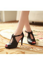 Women's Shoes Leatherette Stiletto Heel Heels / Peep Toe Sandals Office & Career / Dress / Casual Black / White