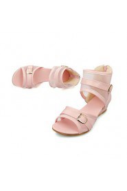 Women's Shoes Tulle / Leatherette Wedge Heel Peep Toe / Fashion Boots Sandals Dress / Casual Blue / Pink / White