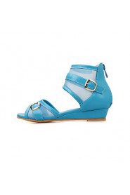 Women's Shoes Tulle / Leatherette Wedge Heel Peep Toe / Fashion Boots Sandals Dress / Casual Blue / Pink / White