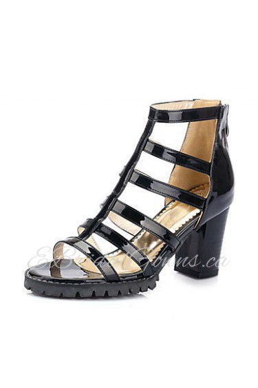 Women's Shoes Patent Leather Chunky Heel Platform / Open Toe Sandals Party & Evening / Dress / Casual Black / White