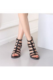 Women's Shoes Patent Leather Chunky Heel Platform / Open Toe Sandals Party & Evening / Dress / Casual Black / White