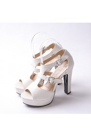 Women's Shoes Chunky Heel Peep Toe / Platform Sandals Wedding / Party & Evening / Dress Black / White / Almond