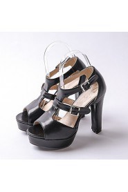 Women's Shoes Chunky Heel Peep Toe / Platform Sandals Wedding / Party & Evening / Dress Black / White / Almond