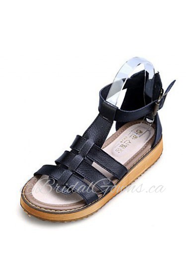 Women's Shoes Leather Flat Heel Slingback / Comfort / Open Toe Sandals Dress / Casual Black / White / Silver