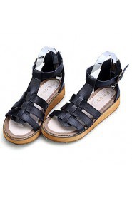 Women's Shoes Leather Flat Heel Slingback / Comfort / Open Toe Sandals Dress / Casual Black / White / Silver