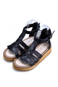 Women's Shoes Leather Flat Heel Slingback / Comfort / Open Toe Sandals Dress / Casual Black / White / Silver