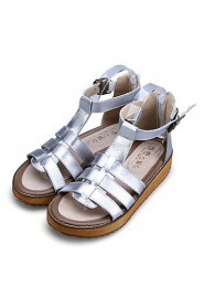 Women's Shoes Leather Flat Heel Slingback / Comfort / Open Toe Sandals Dress / Casual Black / White / Silver