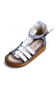 Women's Shoes Leather Flat Heel Slingback / Comfort / Open Toe Sandals Dress / Casual Black / White / Silver