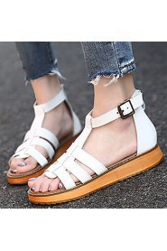 Women's Shoes Leather Flat Heel Slingback / Comfort / Open Toe Sandals Dress / Casual Black / White / Silver