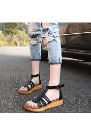 Women's Shoes Leather Flat Heel Slingback / Comfort / Open Toe Sandals Dress / Casual Black / White / Silver