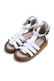 Women's Shoes Leather Flat Heel Slingback / Comfort / Open Toe Sandals Dress / Casual Black / White / Silver