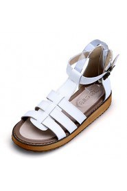 Women's Shoes Leather Flat Heel Slingback / Comfort / Open Toe Sandals Dress / Casual Black / White / Silver