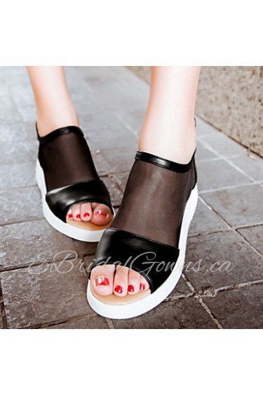 Women's Shoes Tulle / Leatherette Flat Heel Peep Toe Sandals Dress / Casual Black / Blue / Pink / White