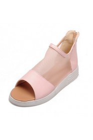 Women's Shoes Tulle / Leatherette Flat Heel Peep Toe Sandals Dress / Casual Black / Blue / Pink / White