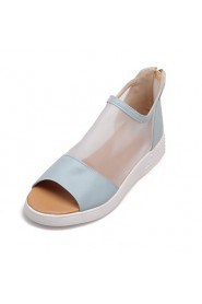 Women's Shoes Tulle / Leatherette Flat Heel Peep Toe Sandals Dress / Casual Black / Blue / Pink / White