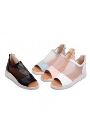 Women's Shoes Tulle / Leatherette Flat Heel Peep Toe Sandals Dress / Casual Black / Blue / Pink / White