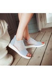 Women's Shoes Tulle / Leatherette Flat Heel Peep Toe Sandals Dress / Casual Black / Blue / Pink / White