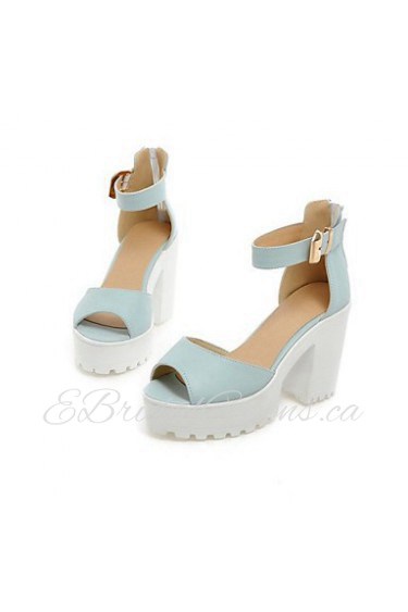 Women's Shoes Leatherette Chunky Heel Heels / Peep Toe / Platform Sandals Dress / Casual Blue / Pink / White