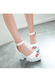 Women's Shoes Leatherette Chunky Heel Heels / Peep Toe / Platform Sandals Dress / Casual Blue / Pink / White