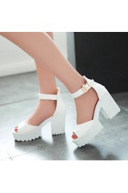 Women's Shoes Leatherette Chunky Heel Heels / Peep Toe / Platform Sandals Dress / Casual Blue / Pink / White