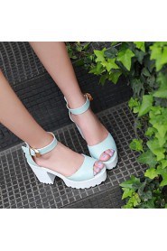 Women's Shoes Leatherette Chunky Heel Heels / Peep Toe / Platform Sandals Dress / Casual Blue / Pink / White