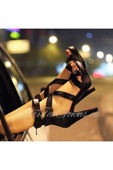 Women's Shoes Leather Stiletto Heel Heels Sandals Wedding / Party & Evening / Dress Black / White