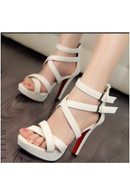 Women's Shoes Leather Stiletto Heel Heels Sandals Wedding / Party & Evening / Dress Black / White