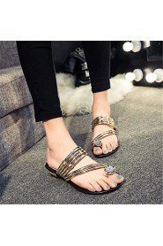 Women's Shoes Leatherette Flat Heel Comfort Sandals / Slippers Outdoor / Casual Black / Silver / Gold